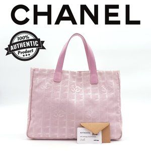 Chanel Travel Line Nylon Jacquard Buttom Closure Tote Pink